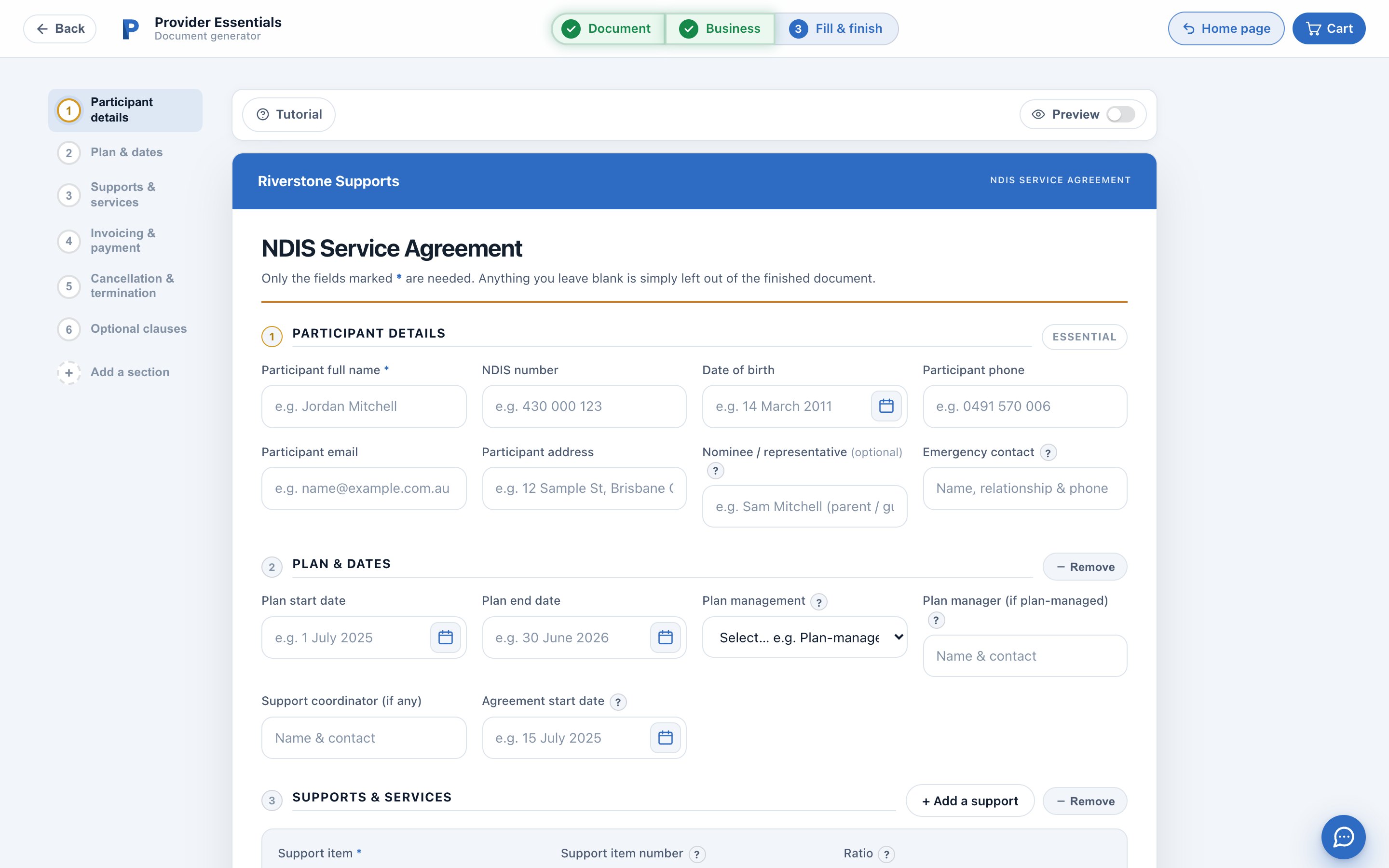 The Provider Essentials document generator